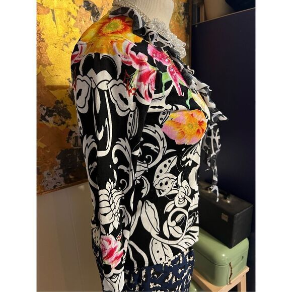 Vintage 80s Alberto Makali Women’s Medium Black Floral 2 Piece Outfit Set Blouse - Picture 3 of 12